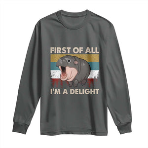 Funny Screaming Moo Deng Long Sleeve Shirt First Of All I'm A Delight Retro Vintage TS02 Dark Heather Print Your Wear