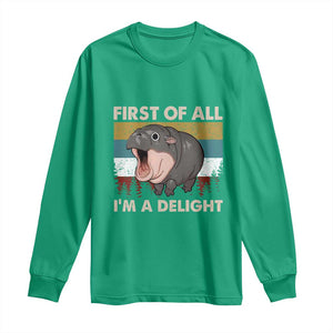 Funny Screaming Moo Deng Long Sleeve Shirt First Of All I'm A Delight Retro Vintage TS02 Irish Green Print Your Wear