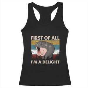 Funny Screaming Moo Deng Racerback Tank Top First Of All I'm A Delight Retro Vintage TS02 Black Print Your Wear