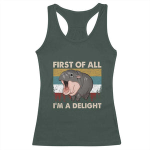 Funny Screaming Moo Deng Racerback Tank Top First Of All I'm A Delight Retro Vintage TS02 Dark Forest Green Print Your Wear