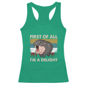 Funny Screaming Moo Deng Racerback Tank Top First Of All I'm A Delight Retro Vintage TS02 Irish Green Print Your Wear