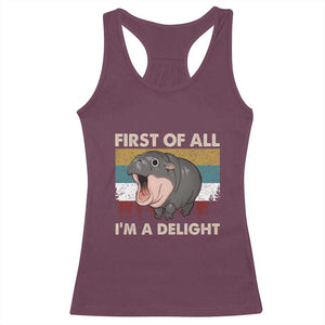 Funny Screaming Moo Deng Racerback Tank Top First Of All I'm A Delight Retro Vintage TS02 Maroon Print Your Wear