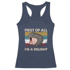 Funny Screaming Moo Deng Racerback Tank Top First Of All I'm A Delight Retro Vintage TS02 Navy Print Your Wear