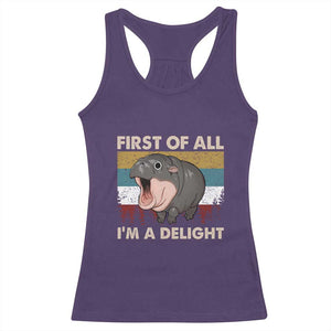 Funny Screaming Moo Deng Racerback Tank Top First Of All I'm A Delight Retro Vintage TS02 Purple Print Your Wear