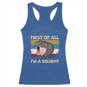 Funny Screaming Moo Deng Racerback Tank Top First Of All I'm A Delight Retro Vintage TS02 Royal Blue Print Your Wear