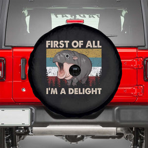 Funny Screaming Moo Deng Spare Tire Cover First Of All I'm A Delight Retro Vintage TS02 Black Print Your Wear