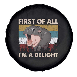 Funny Screaming Moo Deng Spare Tire Cover First Of All I'm A Delight Retro Vintage TS02 Print Your Wear