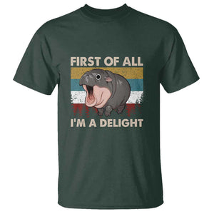 Funny Screaming Moo Deng T Shirt First Of All I'm A Delight Retro Vintage TS02 Dark Forest Green Print Your Wear