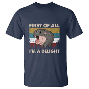 Funny Screaming Moo Deng T Shirt First Of All I'm A Delight Retro Vintage TS02 Navy Print Your Wear