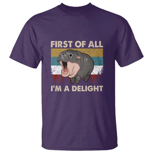 Funny Screaming Moo Deng T Shirt First Of All I'm A Delight Retro Vintage TS02 Purple Print Your Wear