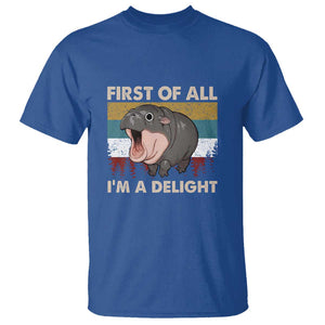 Funny Screaming Moo Deng T Shirt First Of All I'm A Delight Retro Vintage TS02 Royal Blue Print Your Wear