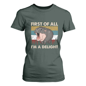 Funny Screaming Moo Deng T Shirt For Women First Of All I'm A Delight Retro Vintage TS02 Dark Forest Green Print Your Wear