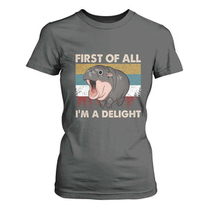 Funny Screaming Moo Deng T Shirt For Women First Of All I'm A Delight Retro Vintage TS02 Dark Heather Print Your Wear