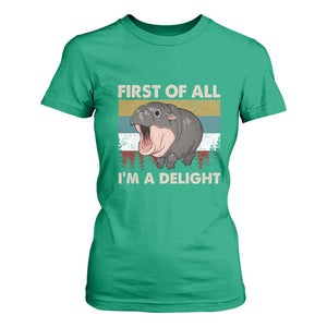 Funny Screaming Moo Deng T Shirt For Women First Of All I'm A Delight Retro Vintage TS02 Irish Green Print Your Wear