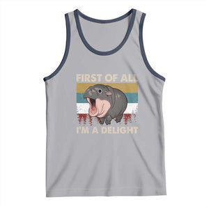 Funny Screaming Moo Deng Tank Top First Of All I'm A Delight Retro Vintage TS02 Athletic Heather Navy Print Your Wear