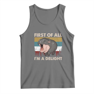 Funny Screaming Moo Deng Tank Top First Of All I'm A Delight Retro Vintage TS02 Black Heather Print Your Wear