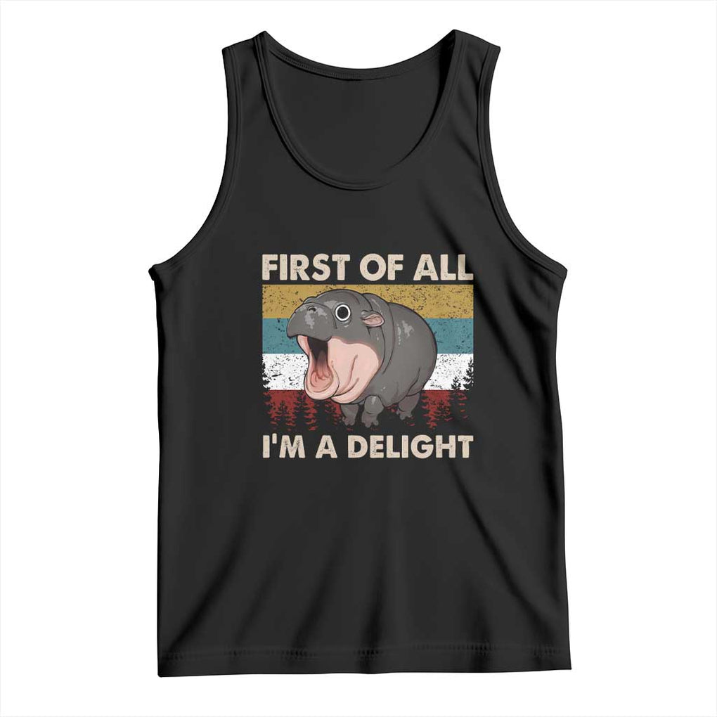 Funny Screaming Moo Deng Tank Top First Of All I'm A Delight Retro Vintage TS02 Black Print Your Wear