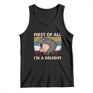 Funny Screaming Moo Deng Tank Top First Of All I'm A Delight Retro Vintage TS02 Black Print Your Wear