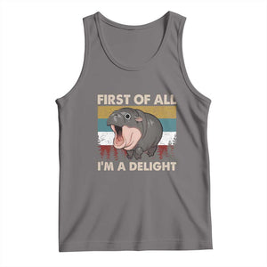 Funny Screaming Moo Deng Tank Top First Of All I'm A Delight Retro Vintage TS02 Deep Heather Print Your Wear