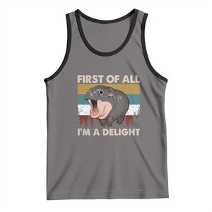 Funny Screaming Moo Deng Tank Top First Of All I'm A Delight Retro Vintage TS02 Deep Heather Black Print Your Wear