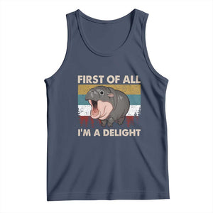 Funny Screaming Moo Deng Tank Top First Of All I'm A Delight Retro Vintage TS02 Navy Print Your Wear