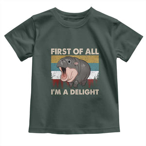 Funny Screaming Moo Deng Toddler T Shirt First Of All I'm A Delight Retro Vintage TS02 Dark Forest Green Print Your Wear