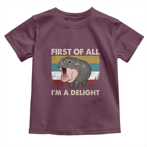 Funny Screaming Moo Deng Toddler T Shirt First Of All I'm A Delight Retro Vintage TS02 Maroon Print Your Wear