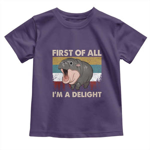 Funny Screaming Moo Deng Toddler T Shirt First Of All I'm A Delight Retro Vintage TS02 Purple Print Your Wear