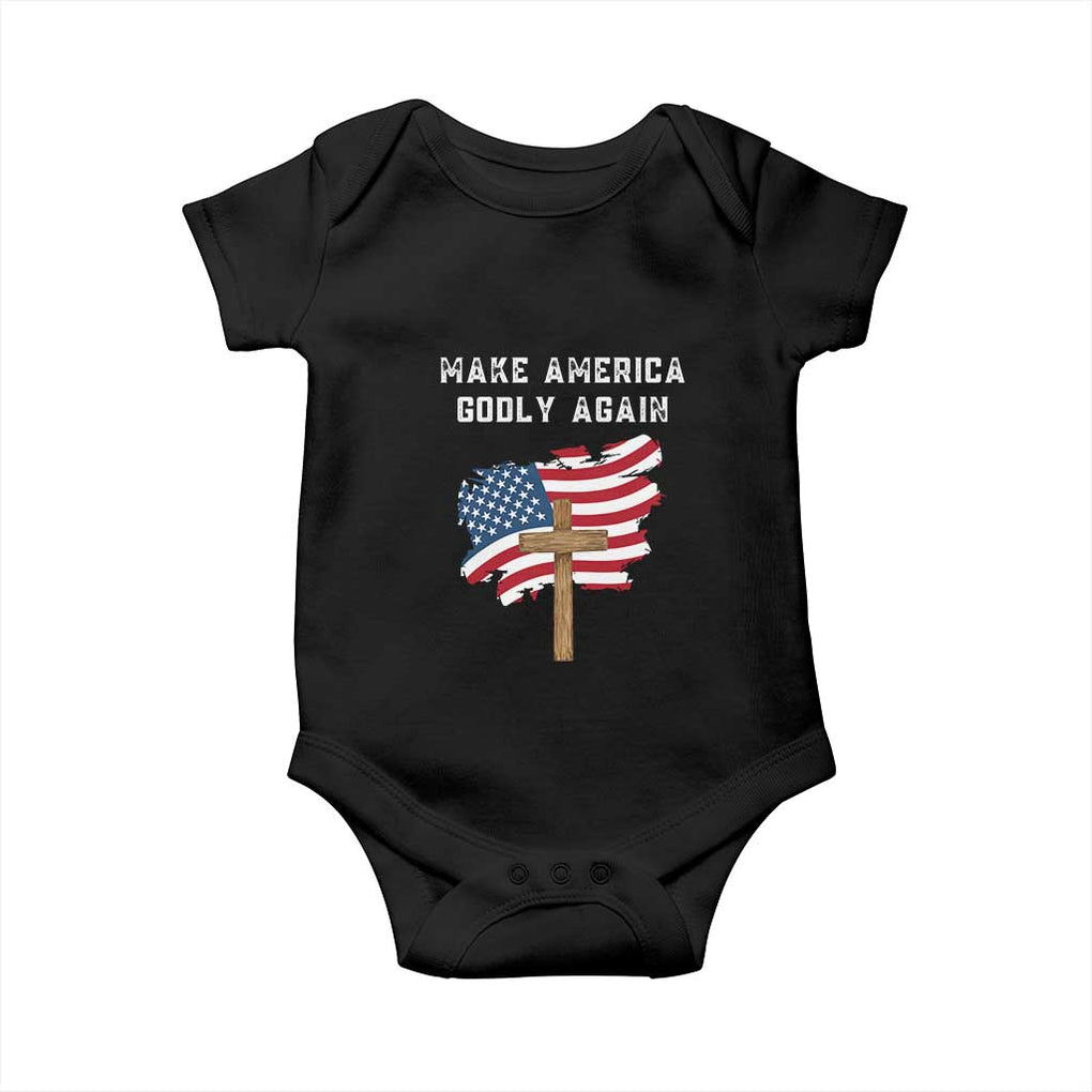 Christian Faith Baby Onesie Make America Godly Again American Flag TS02 Black Print Your Wear