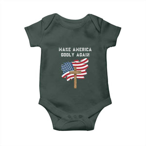 Christian Faith Baby Onesie Make America Godly Again American Flag TS02 Dark Forest Green Print Your Wear