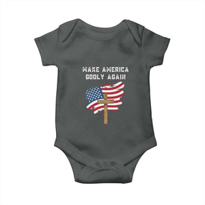 Christian Faith Baby Onesie Make America Godly Again American Flag TS02 Dark Heather Print Your Wear