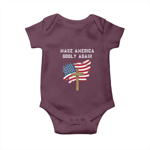 Christian Faith Baby Onesie Make America Godly Again American Flag TS02 Maroon Print Your Wear