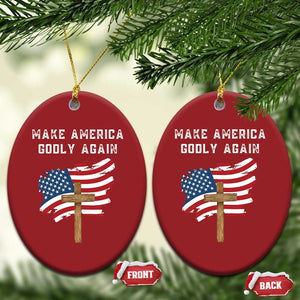 Christian Faith Christmas Ornament Make America Godly Again American Flag TS02 Oval Red Print Your Wear