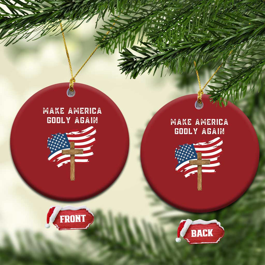 Christian Faith Christmas Ornament Make America Godly Again American Flag TS02 Circle Red Print Your Wear