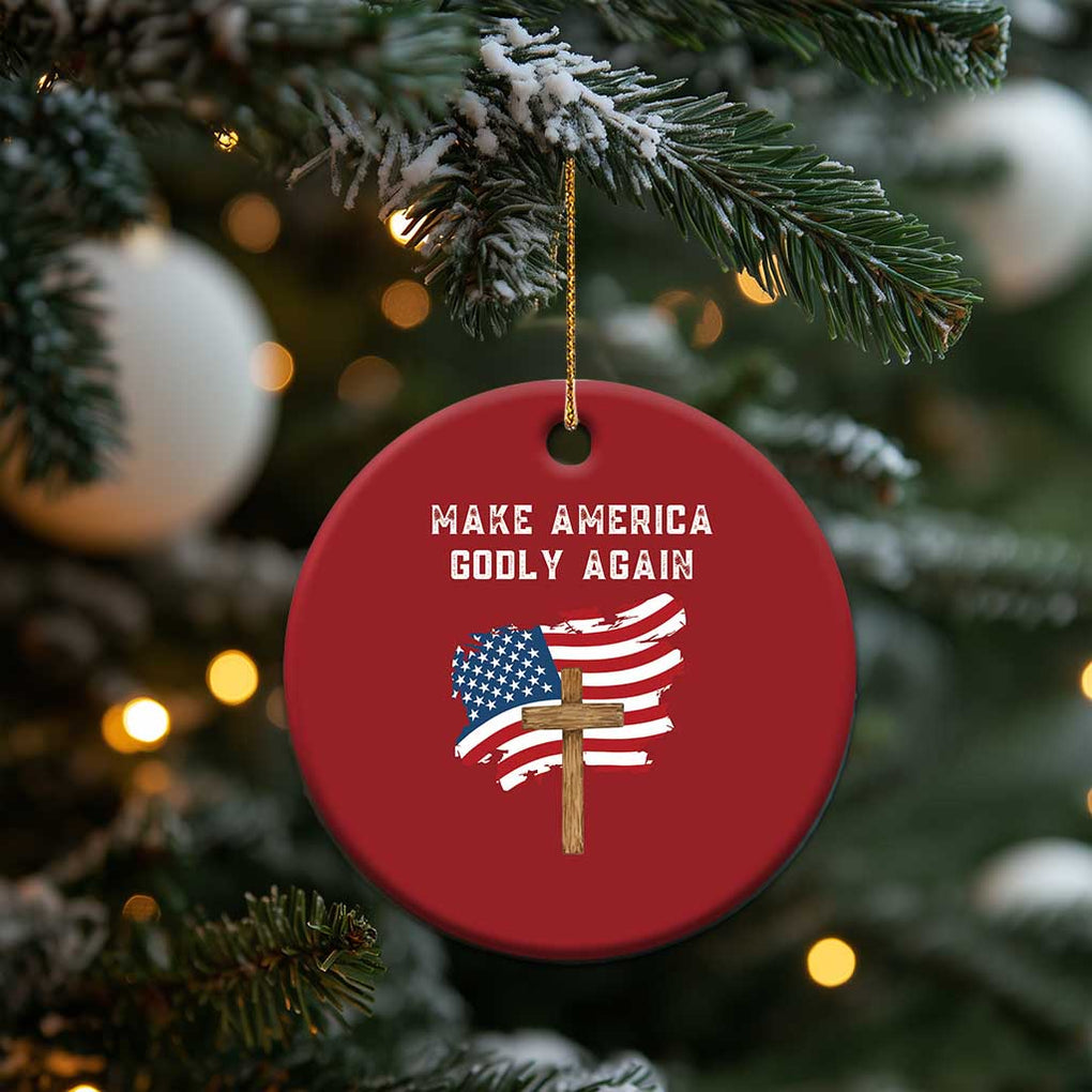 Christian Faith Christmas Ornament Make America Godly Again American Flag TS02 Print Your Wear