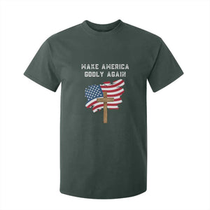 Christian Faith T Shirt For Kid Make America Godly Again American Flag TS02 Dark Forest Green Print Your Wear