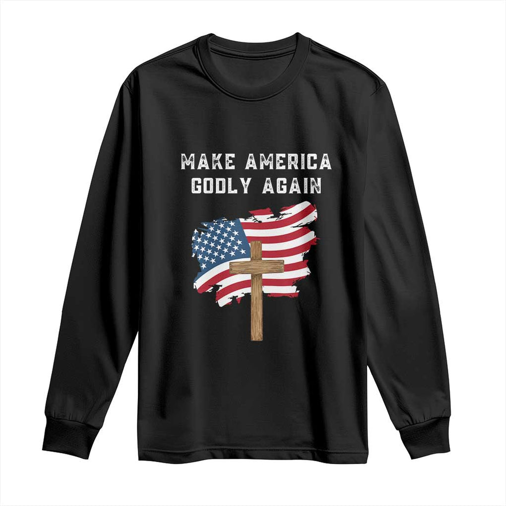 Christian Faith Long Sleeve Shirt Make America Godly Again American Flag TS02 Black Print Your Wear