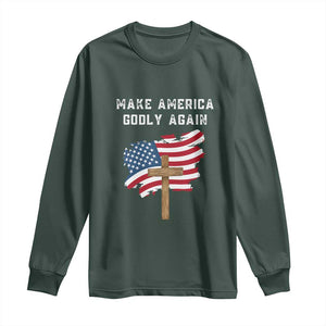 Christian Faith Long Sleeve Shirt Make America Godly Again American Flag TS02 Dark Forest Green Print Your Wear