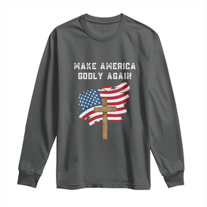 Christian Faith Long Sleeve Shirt Make America Godly Again American Flag TS02 Dark Heather Print Your Wear