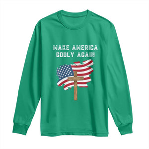 Christian Faith Long Sleeve Shirt Make America Godly Again American Flag TS02 Irish Green Print Your Wear