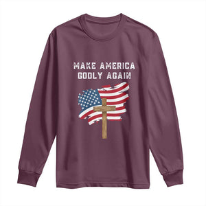 Christian Faith Long Sleeve Shirt Make America Godly Again American Flag TS02 Maroon Print Your Wear