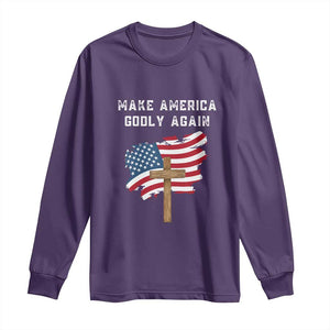 Christian Faith Long Sleeve Shirt Make America Godly Again American Flag TS02 Purple Print Your Wear