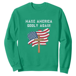 Christian Faith Sweatshirt Make America Godly Again American Flag TS02 Irish Green Print Your Wear