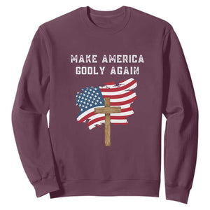 Christian Faith Sweatshirt Make America Godly Again American Flag TS02 Maroon Print Your Wear