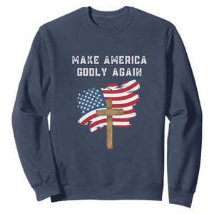 Christian Faith Sweatshirt Make America Godly Again American Flag TS02 Navy Print Your Wear