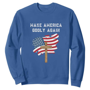 Christian Faith Sweatshirt Make America Godly Again American Flag TS02 Royal Blue Print Your Wear