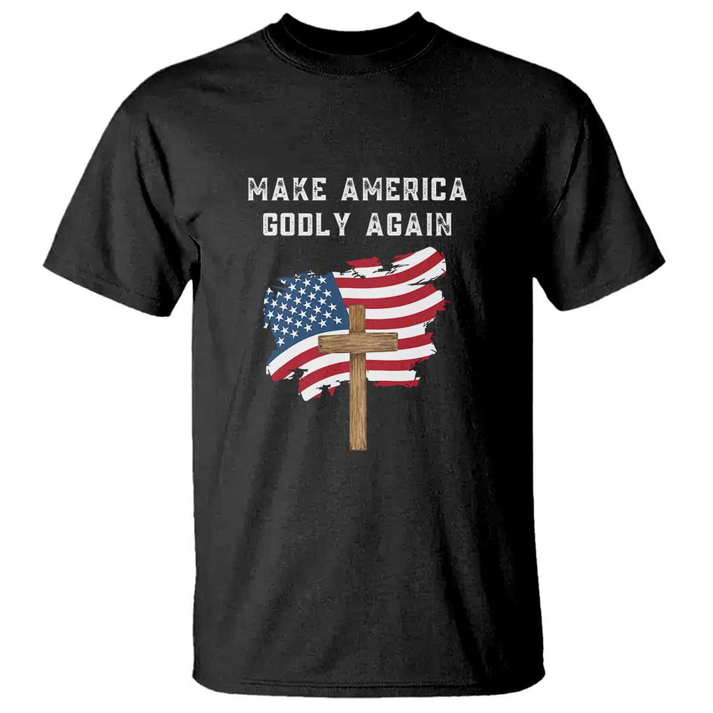 Christian Faith T Shirt Make America Godly Again American Flag TS02 Black Print Your Wear