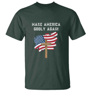 Christian Faith T Shirt Make America Godly Again American Flag TS02 Dark Forest Green Print Your Wear