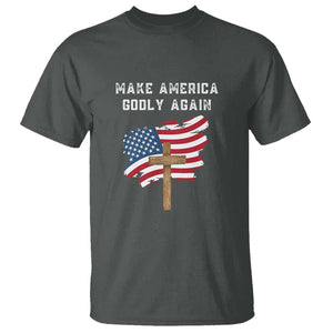 Christian Faith T Shirt Make America Godly Again American Flag TS02 Dark Heather Print Your Wear