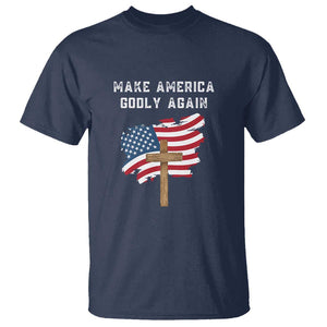 Christian Faith T Shirt Make America Godly Again American Flag TS02 Navy Print Your Wear